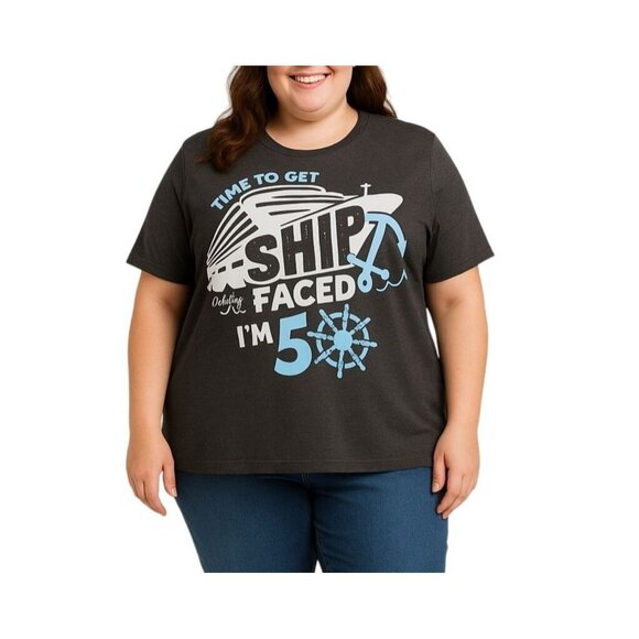 Gildan Tops - Time To Get Ship Faced 50th Birthday Cruise Gray Graphic Tee T-Shirt 2XL